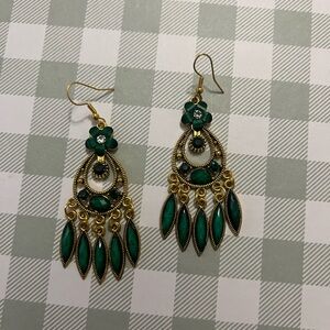 Elegant Green and Gold Chandelier Earrings